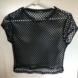 Black wide mesh crop top